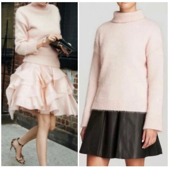 $298 Kate Spade Sz XS Blush Pink Fuzzy Iridescent Shimmer Turtleneck Sweater - Picture 1 of 9